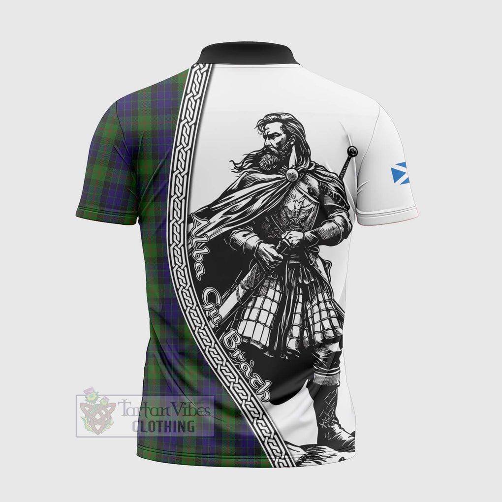 Tartan Vibes Clothing Gunn Tartan Clan Crest Zipper Polo Shirt with Highlander Warrior Celtic Style