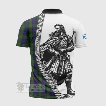 Tartan Vibes Clothing Gunn Tartan Clan Crest Zipper Polo Shirt with Highlander Warrior Celtic Style