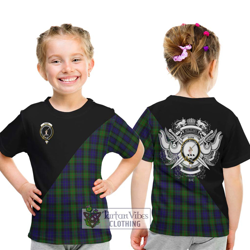 Gunn Tartan Kid T-Shirt with Family Crest and Military Logo Style - Tartanvibesclothing Shop