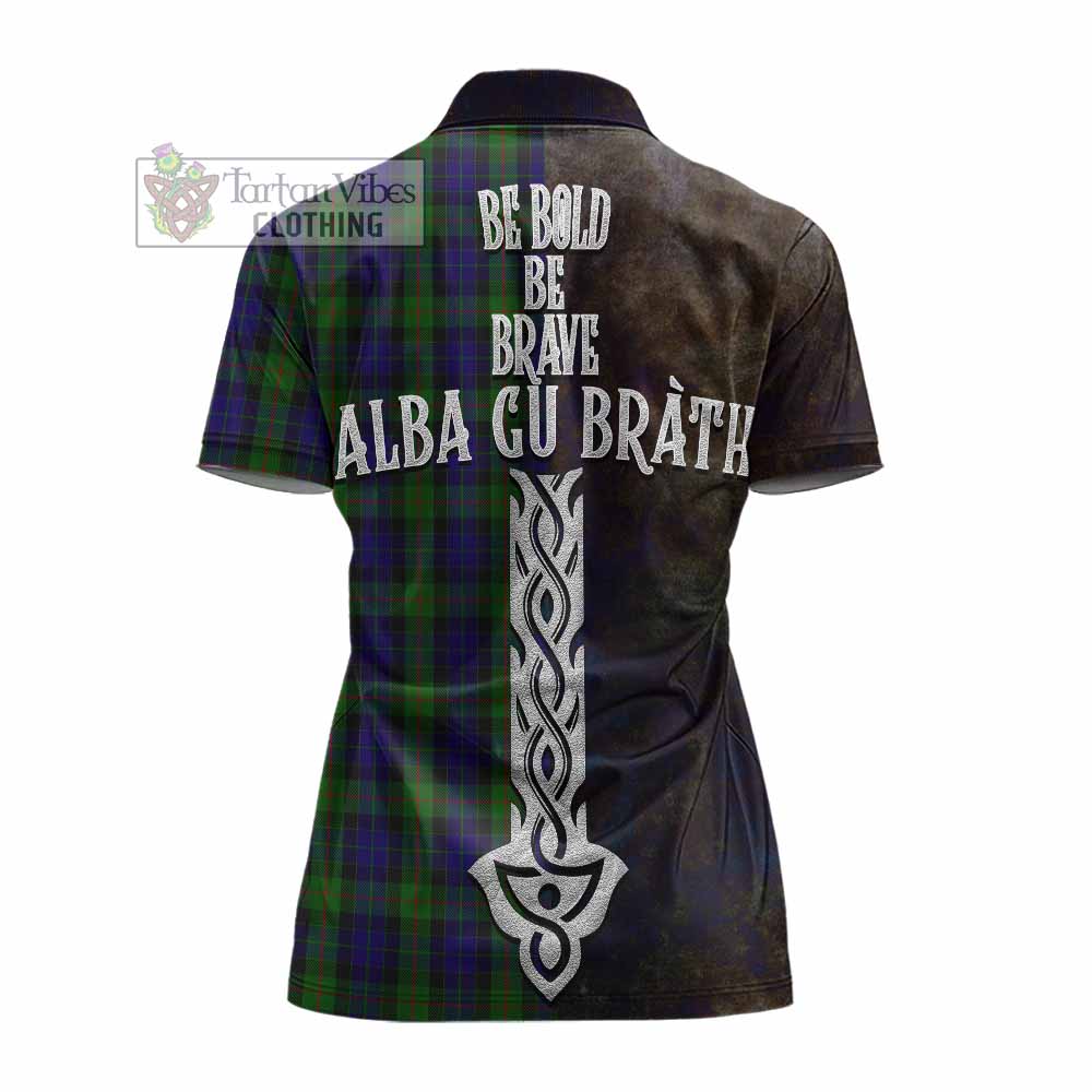 Tartan Vibes Clothing Gunn Tartan Family Crest Women's Polo Shirt Alba Gu Brath Be Brave Lion Ancient Style