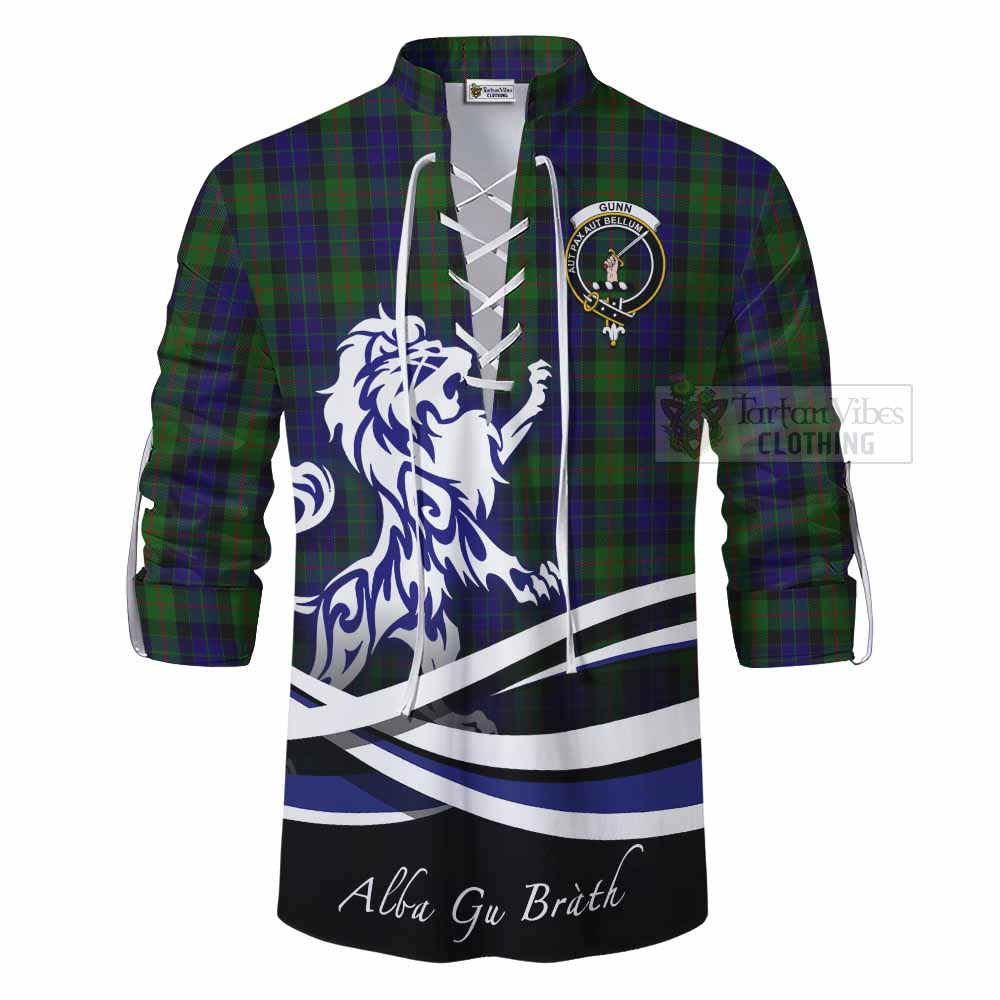Tartan Vibes Clothing Gunn Tartan Ghillie Kilt Shirt with Alba Gu Brath Regal Lion Emblem