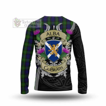 Gunn Tartan Family Crest Long Sleeve T-Shirt Lion Rampant Royal Thistle Shield Celtic Inspired