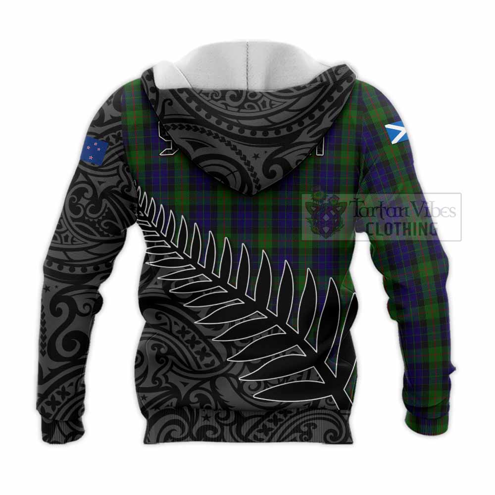 Tartan Vibes Clothing Gunn Crest Tartan Knitted Hoodie with New Zealand Silver Fern Half Style