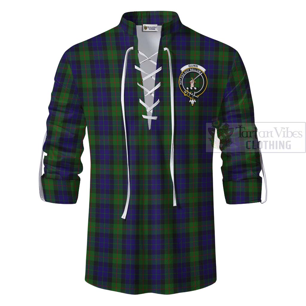 Tartan Vibes Clothing Gunn Tartan Ghillie Kilt Shirt with Family Crest Celtic Skull Style