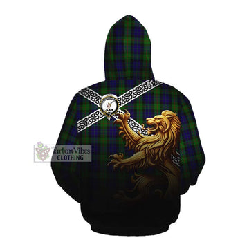 Gunn Crest Tartan Cotton Hoodie with Golden Lion Emblem Celtic Style