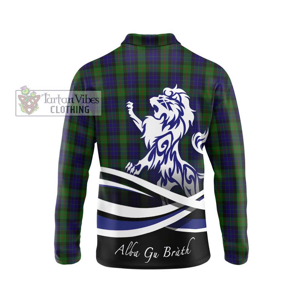 Gunn Tartan Long Sleeve Polo Shirt with Alba Gu Brath Regal Lion Emblem - Tartanvibesclothing Shop