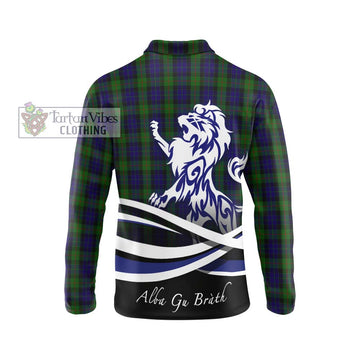 Gunn Tartan Long Sleeve Polo Shirt with Alba Gu Brath Regal Lion Emblem - Tartanvibesclothing Shop
