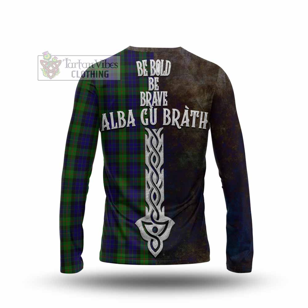 Tartan Vibes Clothing Gunn Tartan Family Crest Long Sleeve T-Shirt Alba Gu Brath Be Brave Lion Ancient Style