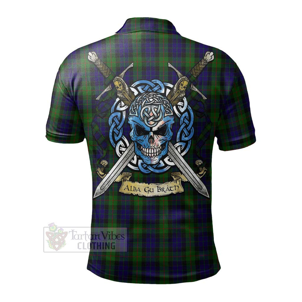 Tartan Vibes Clothing Gunn Tartan Polo Shirt with Family Crest Celtic Skull Style