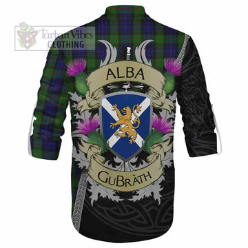 Gunn Tartan Family Crest Ghillie Kilt Shirt Lion Rampant Royal Thistle Shield Celtic Inspired