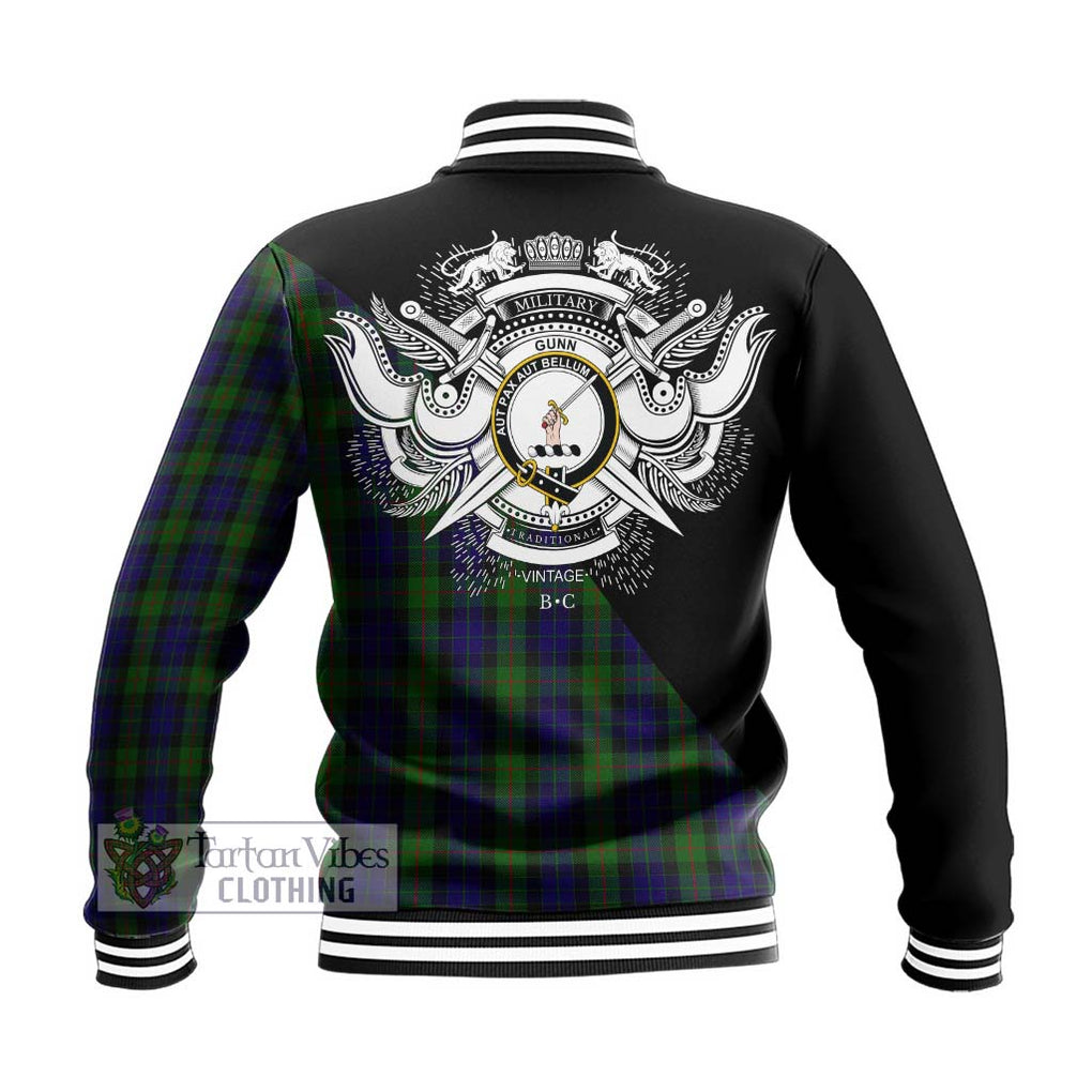 Gunn Tartan Baseball Jacket with Family Crest and Military Logo Style - Tartanvibesclothing Shop