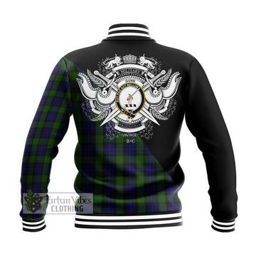 Gunn Tartan Baseball Jacket with Family Crest and Military Logo Style - Tartanvibesclothing Shop