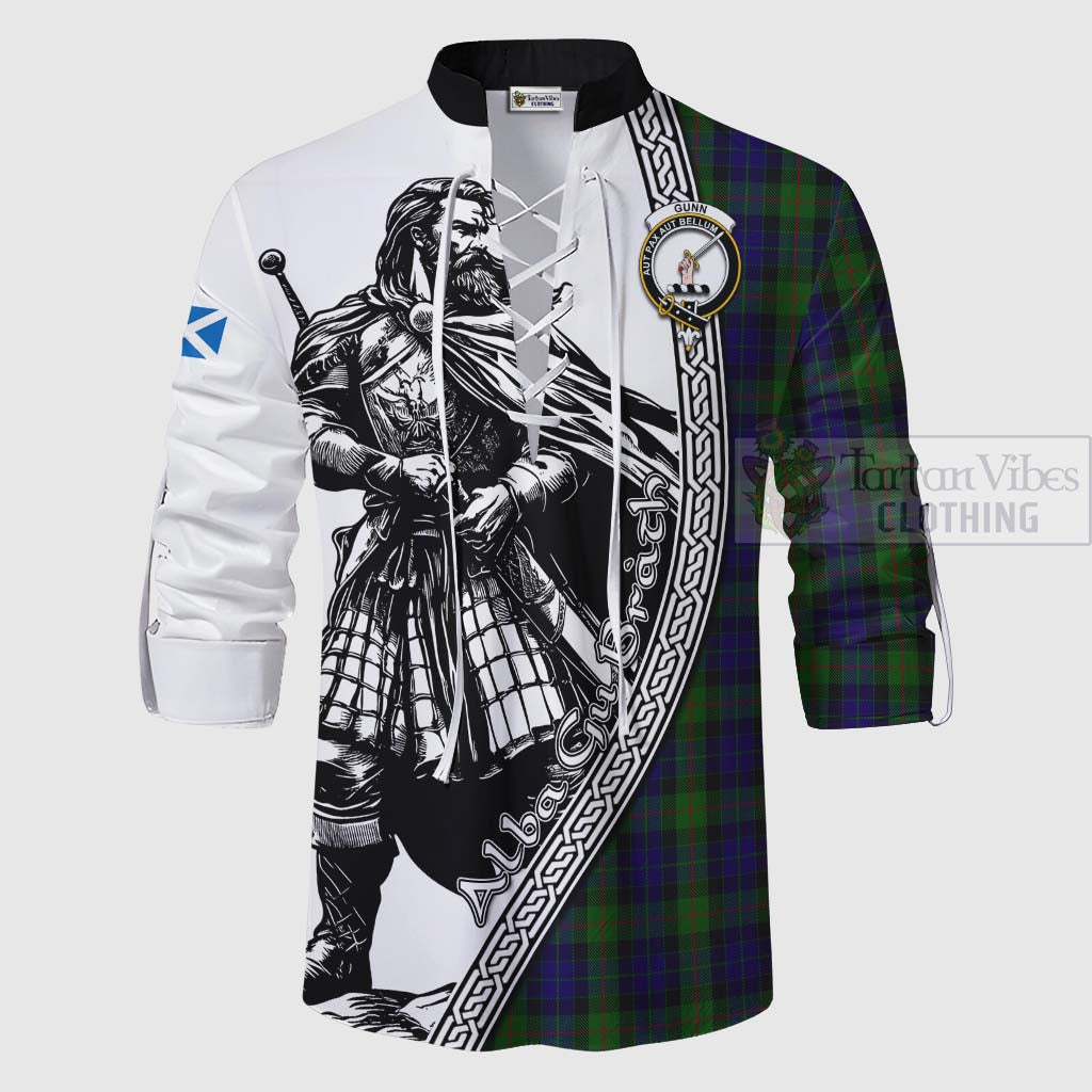 Tartan Vibes Clothing Gunn Tartan Clan Crest Ghillie Kilt Shirt with Highlander Warrior Celtic Style