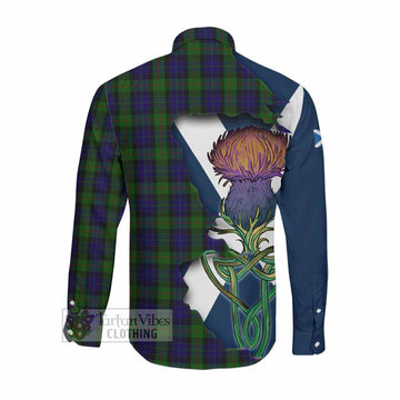 Gunn Tartan Family Crest Long Sleeve Button Shirt Scottish Thistle Celtic Inspired