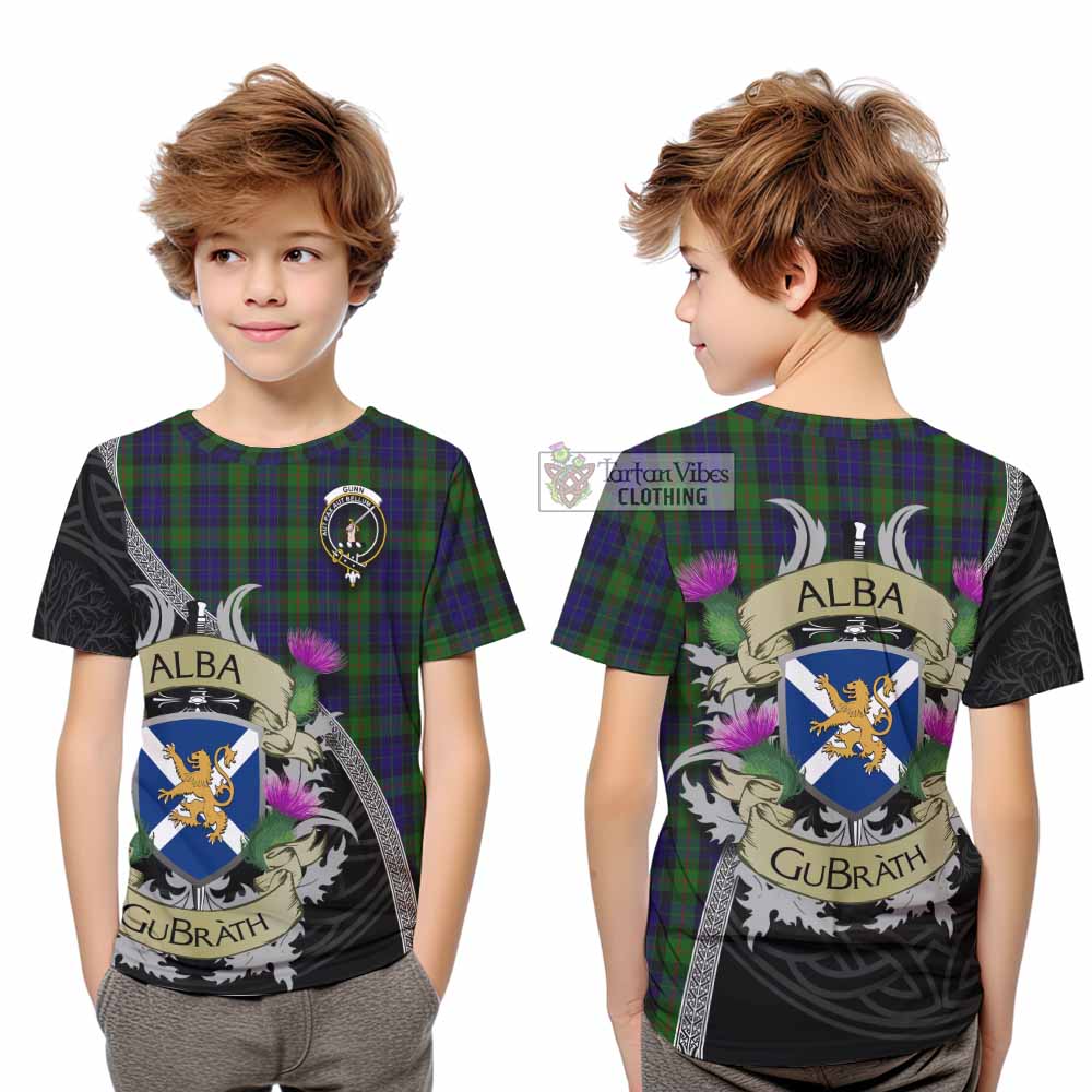 Tartan Vibes Clothing Gunn Tartan Family Crest Kid T-Shirt Lion Rampant Royal Thistle Shield Celtic Inspired