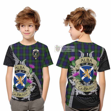 Tartan Vibes Clothing Gunn Tartan Family Crest Kid T-Shirt Lion Rampant Royal Thistle Shield Celtic Inspired