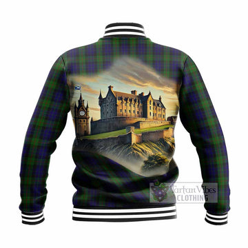 Gunn Tartan Family Crest Baseball Jacket with Scottish Ancient Castle Style
