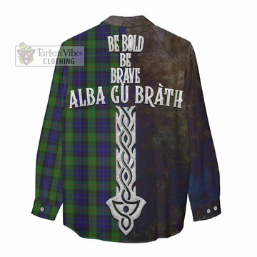 Gunn Tartan Family Crest Women's Casual Shirt Alba Gu Brath Be Brave Lion Ancient Style
