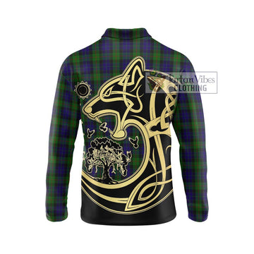 Gunn Tartan Long Sleeve Polo Shirt with Family Crest Celtic Wolf Style - Tartanvibesclothing Shop