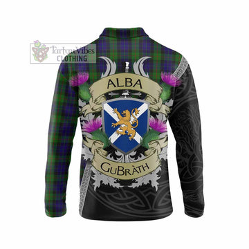 Tartan Vibes Clothing Gunn Tartan Family Crest Long Sleeve Polo Shirt Lion Rampant Royal Thistle Shield Celtic Inspired