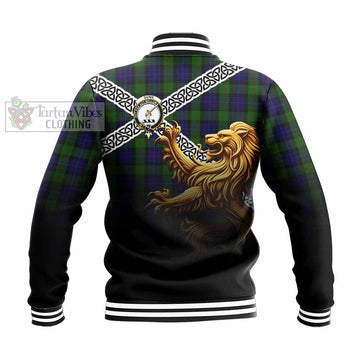 Gunn Crest Tartan Baseball Jacket with Golden Lion Emblem Celtic Style