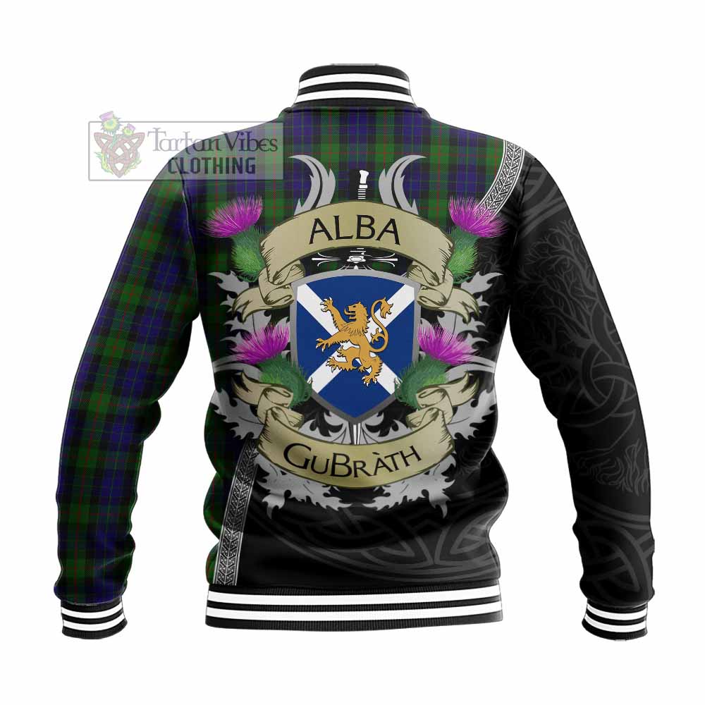 Tartan Vibes Clothing Gunn Tartan Family Crest Baseball Jacket Lion Rampant Royal Thistle Shield Celtic Inspired