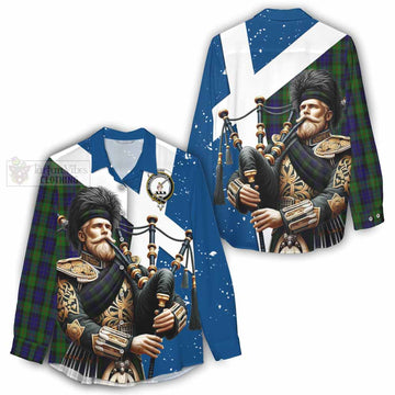 Gunn Tartan Women's Casual Shirt with Family Crest Scottish Bagpiper Vibes