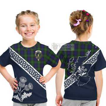 Tartan Vibes Clothing Gunn Tartan Kid T-Shirt Featuring Thistle and Scotland Map