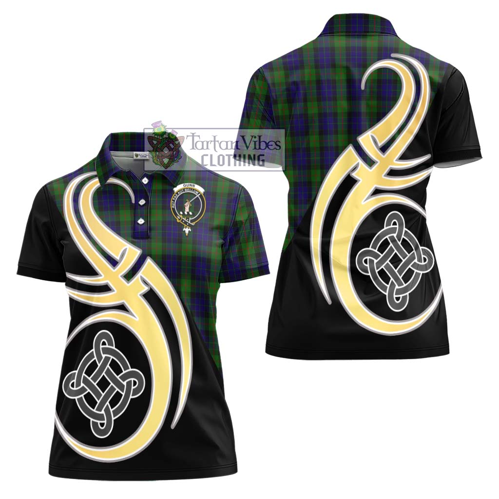 Gunn Tartan Women's Polo Shirt with Family Crest and Celtic Symbol Style - Tartan Vibes Clothing