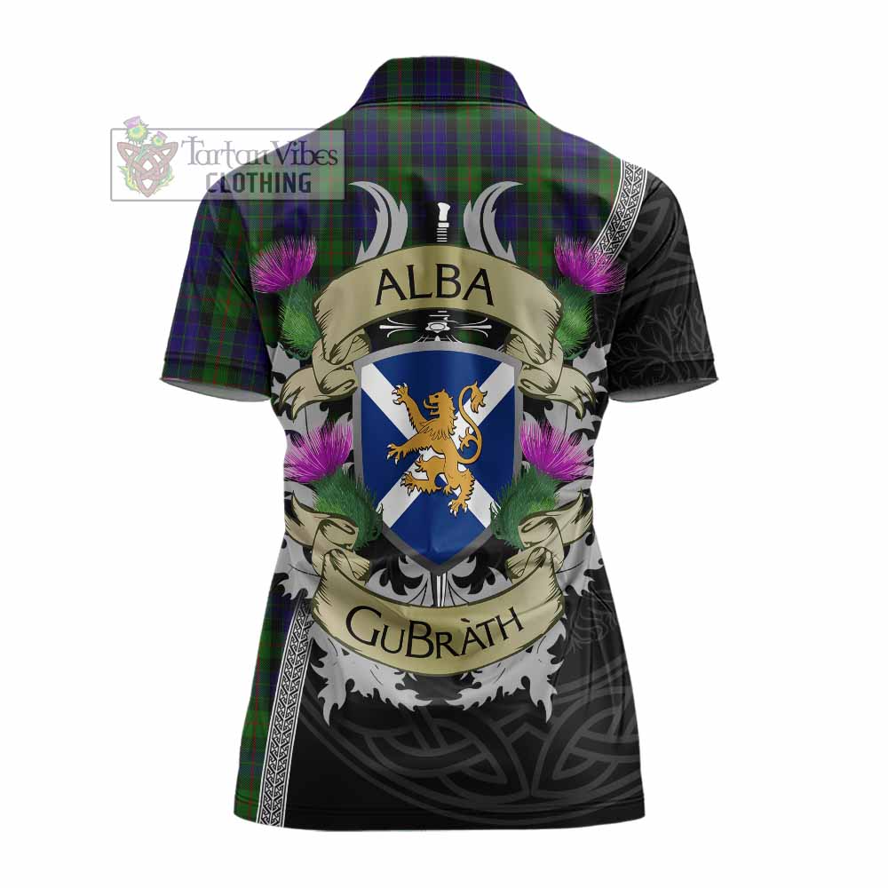 Tartan Vibes Clothing Gunn Tartan Family Crest Women's Polo Shirt Lion Rampant Royal Thistle Shield Celtic Inspired
