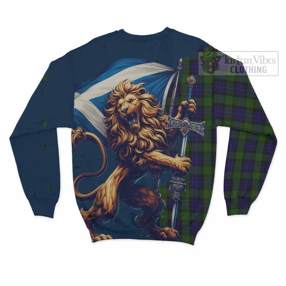 Tartan Vibes Clothing Gunn Tartan Family Crest Sweatshirt with Scottish Majestic Lion