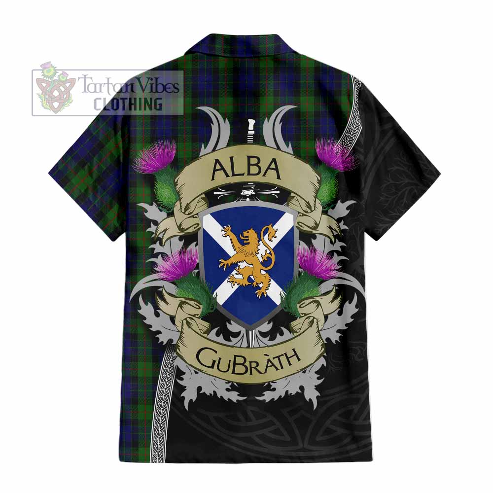 Tartan Vibes Clothing Gunn Tartan Family Crest Short Sleeve Button Shirt Lion Rampant Royal Thistle Shield Celtic Inspired