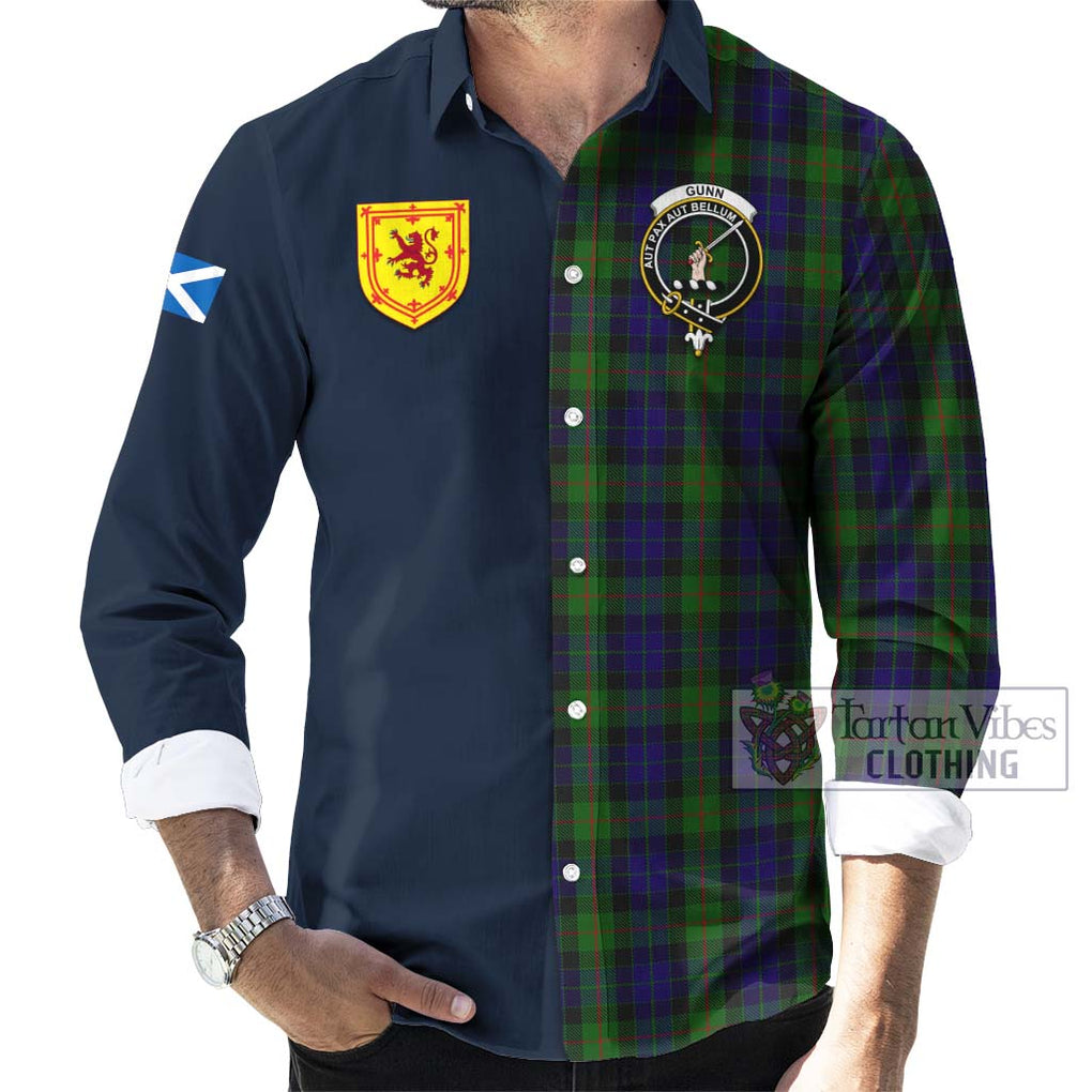 Tartan Vibes Clothing Gunn Tartan Long Sleeve Button Shirt with Scottish Lion Royal Arm Half Style