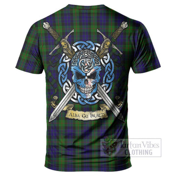 Tartan Vibes Clothing Gunn Tartan T-Shirt with Family Crest Celtic Skull Style