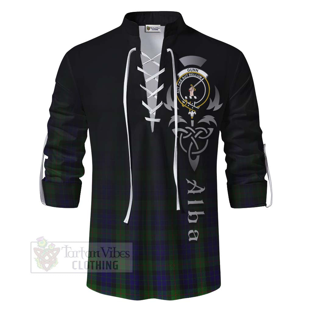 Tartan Vibes Clothing Gunn Tartan Ghillie Kilt Shirt Featuring Alba Gu Brath Family Crest Celtic Inspired