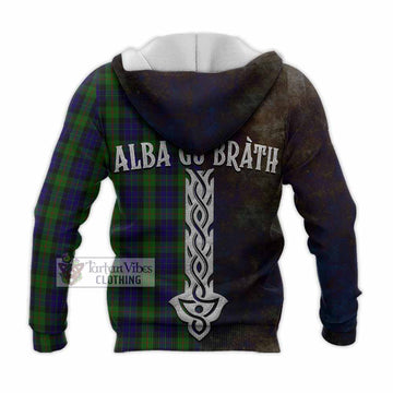 Gunn Tartan Family Crest Knitted Hoodie Alba Gu Brath Be Brave Lion Ancient Style
