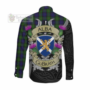 Gunn Tartan Family Crest Long Sleeve Button Shirt Lion Rampant Royal Thistle Shield Celtic Inspired