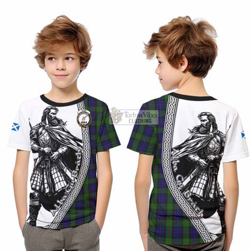 Gunn Tartan Clan Crest Kid T-Shirt with Highlander Warrior Celtic Style