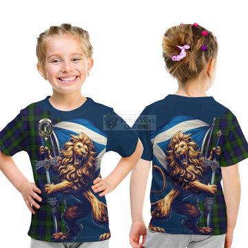Tartan Vibes Clothing Gunn Tartan Family Crest Kid T-Shirt with Scottish Majestic Lion