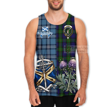 Tartan Vibes Clothing Gunn Tartan Men's Tank Top Happy St. Andrew's Day Half Tartan Style