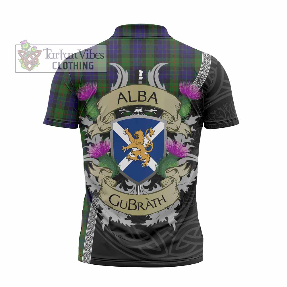 Tartan Vibes Clothing Gunn Tartan Family Crest Zipper Polo Shirt Lion Rampant Royal Thistle Shield Celtic Inspired