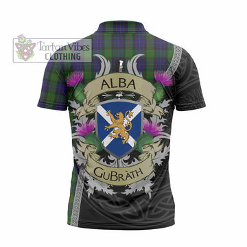 Gunn Tartan Family Crest Zipper Polo Shirt Lion Rampant Royal Thistle Shield Celtic Inspired
