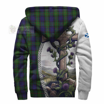 Tartan Vibes Clothing Gunn Tartan Sherpa Hoodie with Family Crest and St. Andrew's Cross Accented by Thistle Vines