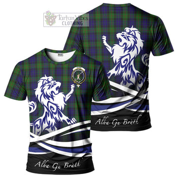 Tartan Vibes Clothing Gunn Tartan Cotton T-shirt with Alba Gu Brath Regal Lion Emblem