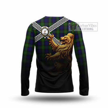 Gunn Crest Tartan Long Sleeve T-Shirt with Golden Lion Emblem Celtic Style