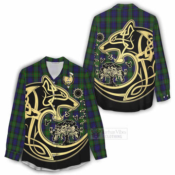Gunn Tartan Women's Casual Shirt with Family Crest Celtic Wolf Style