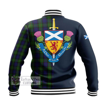 Tartan Vibes Clothing Gunn Tartan Baseball Jacket with Scottish Lion Royal Arm Half Style