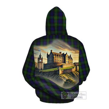 Tartan Vibes Clothing Gunn Tartan Family Crest Cotton Hoodie with Scottish Ancient Castle Style