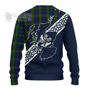 Tartan Vibes Clothing Gunn Tartan Knitted Sweater Featuring Thistle and Scotland Map