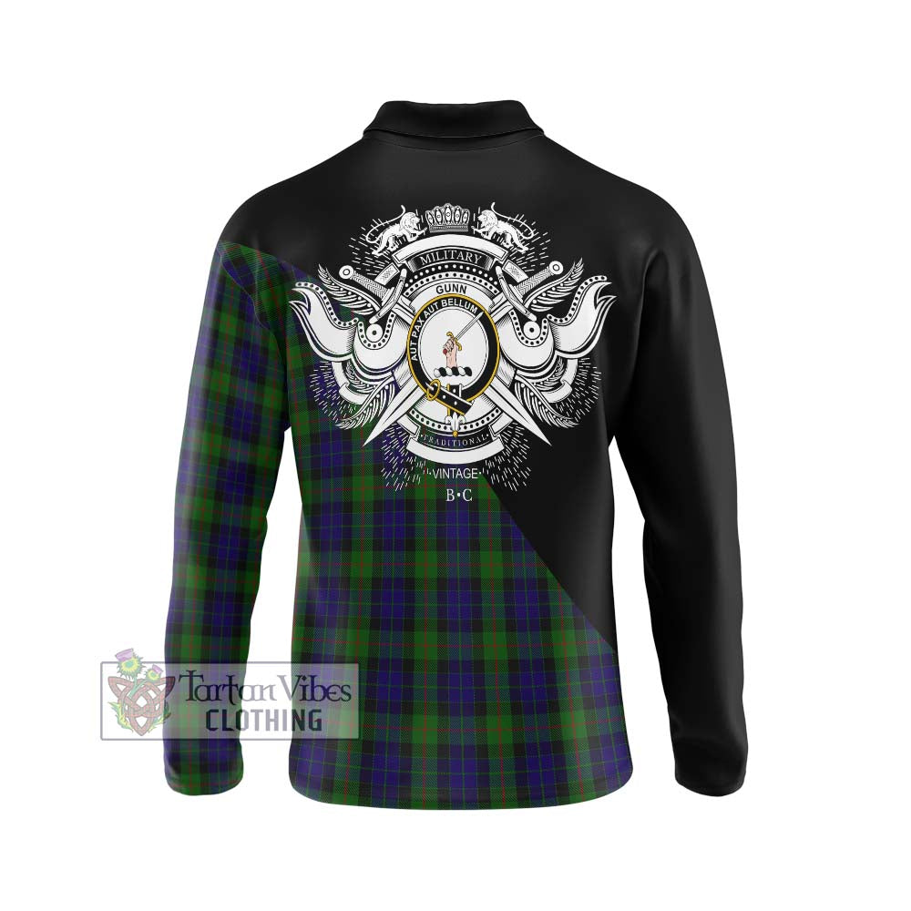 Gunn Tartan Long Sleeve Polo Shirt with Family Crest and Military Logo Style - Tartanvibesclothing Shop